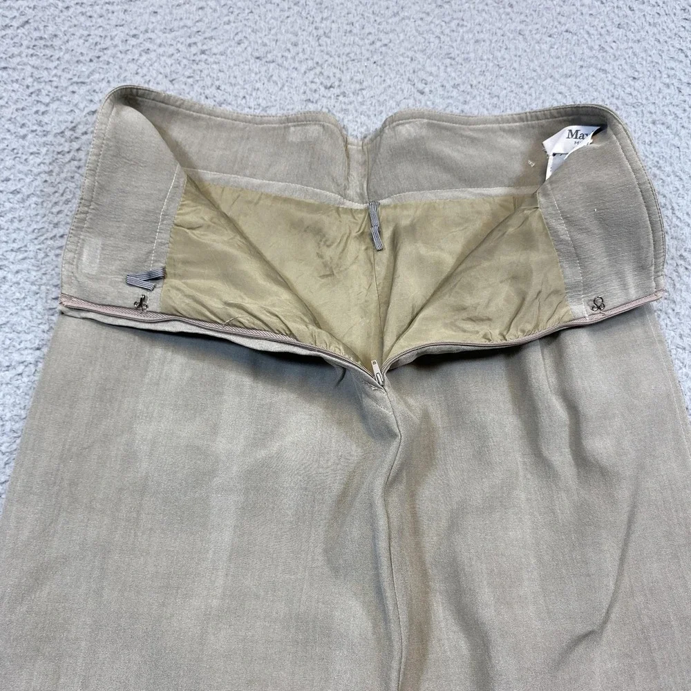 MaxMara Skirt Womens 12 Beige Silk High Waisted‎ Midi Straight Italy Russek's